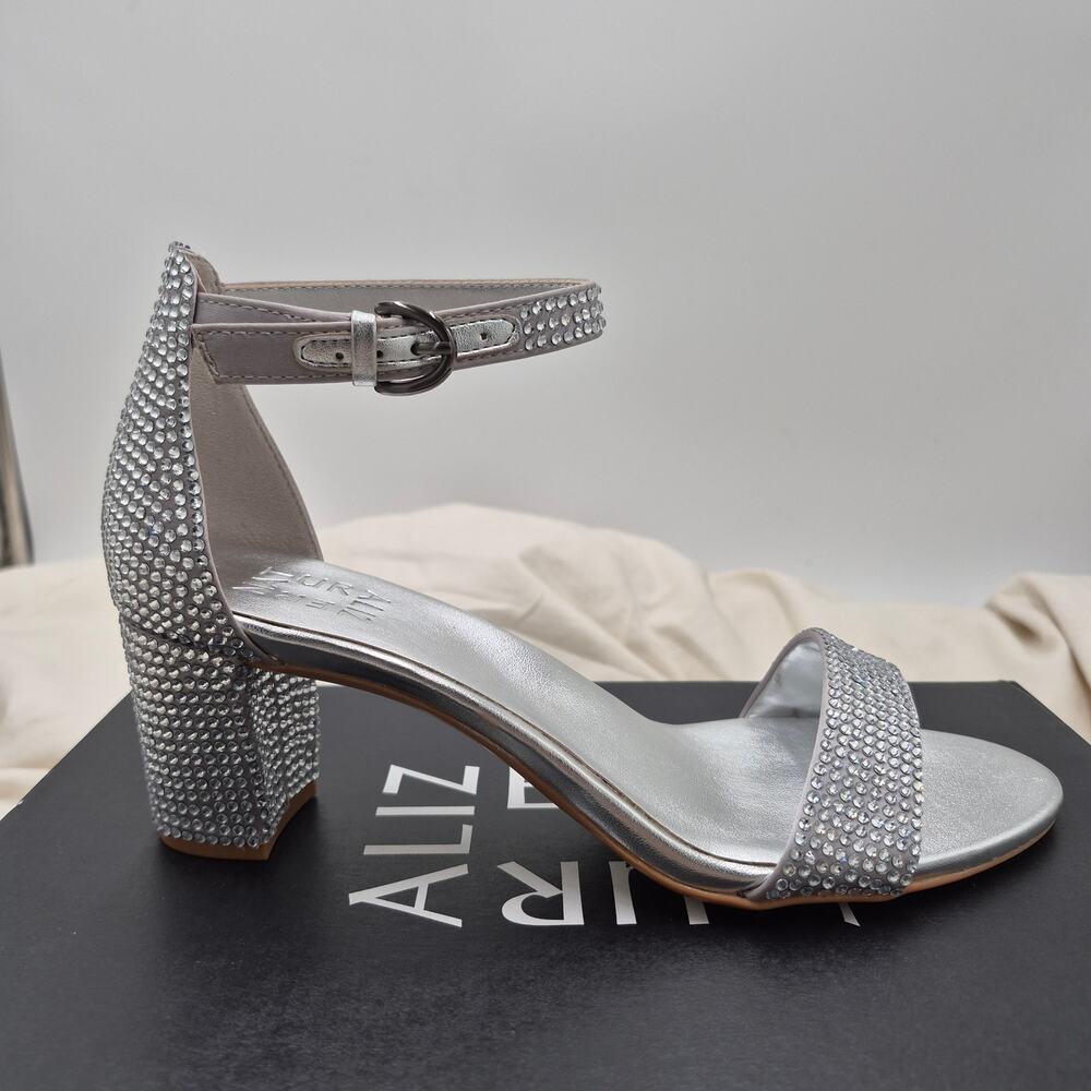 Naturalizer Silver Rhinestone Block Heel Sandals